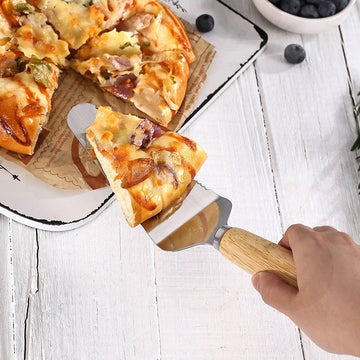 Set feliator pizza 2 in 1,roata pentru taiere si spatula de servire ,din otel inoxidabil si manere Lemn