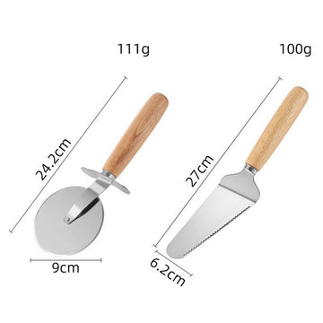 Set feliator pizza 2 in 1,roata pentru taiere si spatula de servire ,din otel inoxidabil si manere Lemn