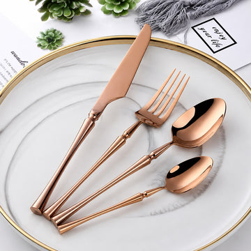 Set tacamuri Premium Royal 24 piese din inox cu finisaj Auriu Roze tip oglinda