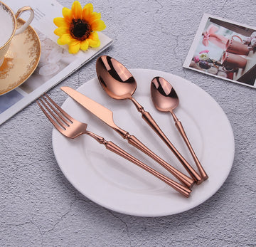 Set tacamuri Premium Royal 24 piese din inox cu finisaj Auriu Roze tip oglinda