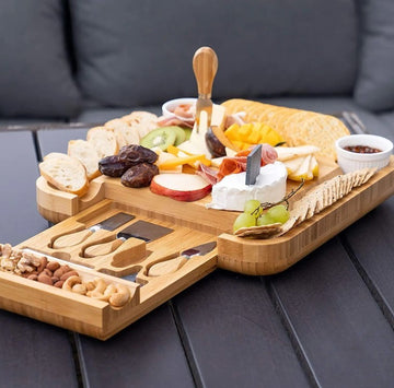 Platou aperitive & branzeturi 1 compartiment si platou rotund din lemn de bambus