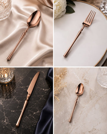 Set tacamuri Premium Royal 24 piese din inox cu finisaj Auriu Roze tip oglinda