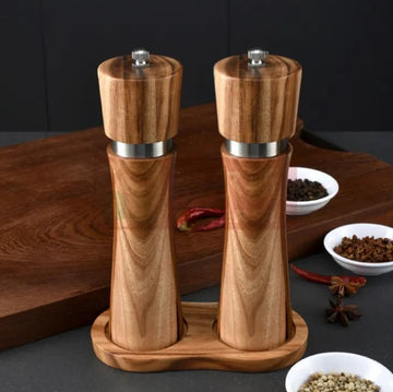 Set 2 rasnite sare & piper 20 cm cu suport din lemn de acacia
