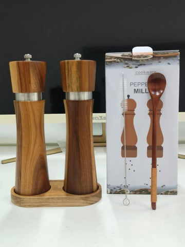 Set 2 rasnite sare & piper 20 cm cu suport din lemn de acacia