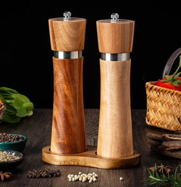 Set 2 rasnite sare & piper 20 cm cu suport din lemn de acacia