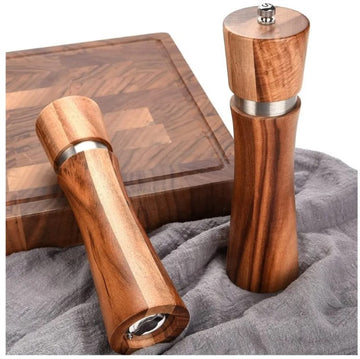 Set 2 rasnite sare & piper 20 cm cu suport din lemn de acacia