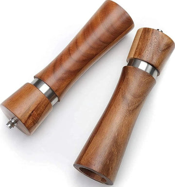 Set 2 rasnite sare & piper 20 cm cu suport din lemn de acacia