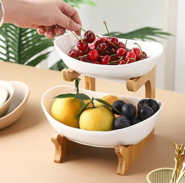 Suport etajat alb cu 2 nivele cu boluri ceramice