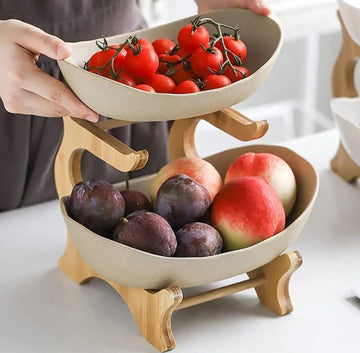 Suport etajat crem cu 2 nivele cu boluri ceramice