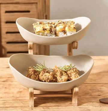 Suport etajat crem cu 2 nivele cu boluri ceramice