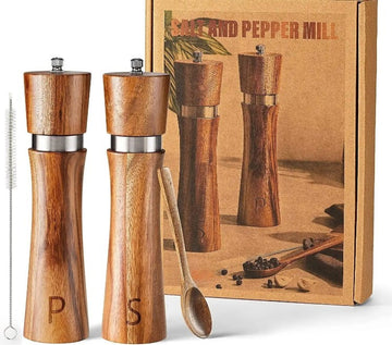 Set 2 rasnite sare & piper 20 cm inscriptionate din lemn de acacia