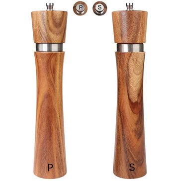 Set 2 rasnite sare & piper 20 cm inscriptionate din lemn de acacia