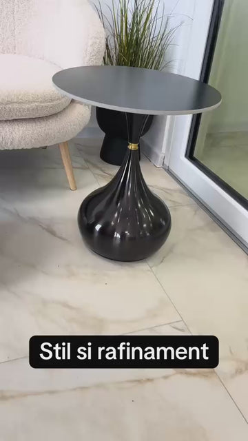 Masuta cafea SERENE Black din metal si blat din piatra sinterizata