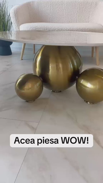 Masuta cafea OPULENS Brushed Gold din otel inoxidabil si piatra sinterizata