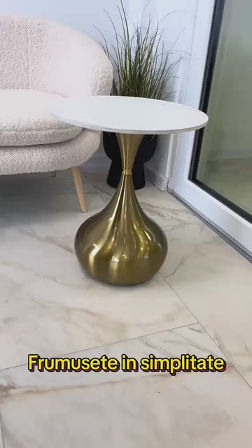 Masuta cafea SERENE Gold din metal si blat din piatra sinterizata