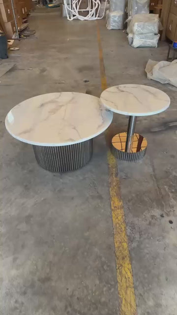 Set 2 piese masute cafea CELESTE otel inoxidabil si marmura compozita